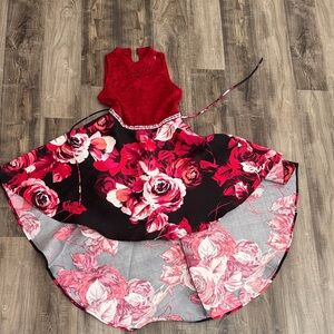 Speechless Red and Black Floral Kids Formal Dress